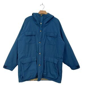 Vintage Woolrich Jacket Large Blue Hooded Full Zip Snap Insulated Nylon Outdoor